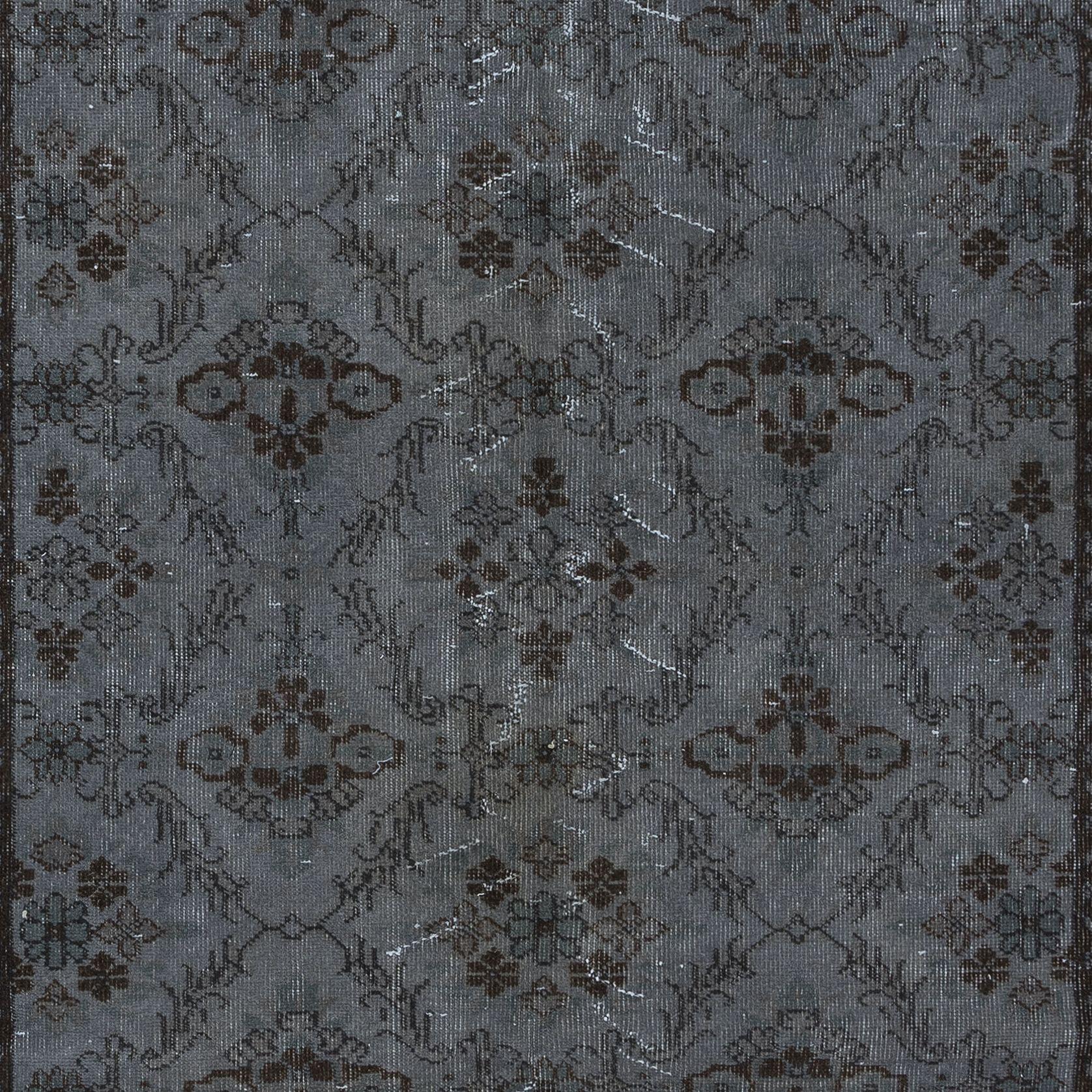 Annodato a mano Tappeto autentico fatto a mano da 4,8x8,4 piedi, tappeto a motivi floreali in colore grigio puro in vendita