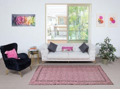 4.8x8.6 Ft Hand-Made Floral Design Wool Rug from Turkey. Pink Color Area Rug