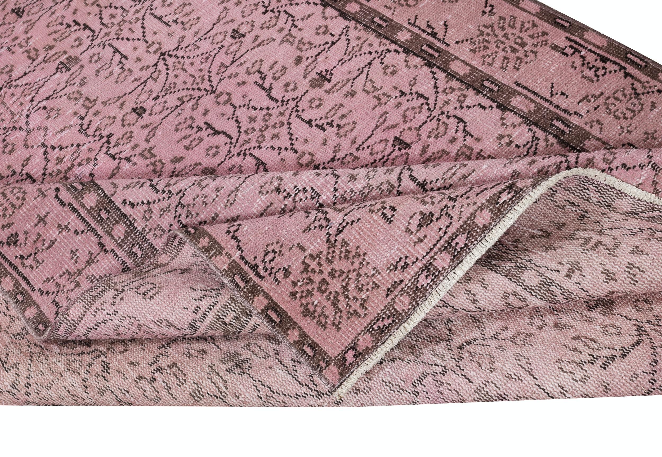 Modern 4.8x8.6 Ft Hand-Made Floral Design Wool Rug from Turkey. Pink Color Area Rug For Sale