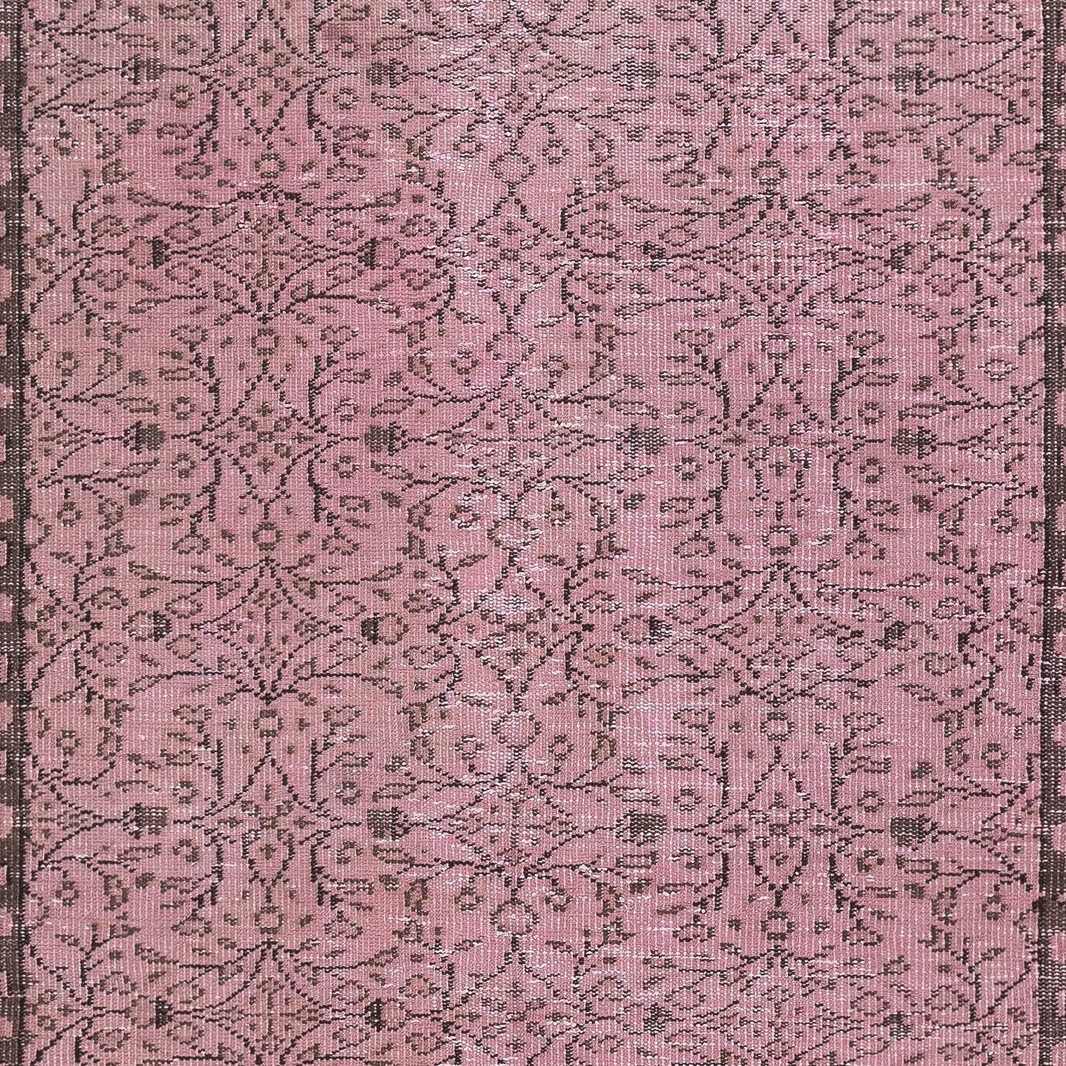 Hand-Knotted 4.8x8.6 Ft Hand-Made Floral Design Wool Rug from Turkey. Pink Color Area Rug For Sale