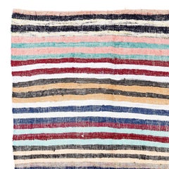 5x8.8 Ft Vintage Striped Cotton Kilim. Flatweave Rag Rug. Lovely Turkish Carpet