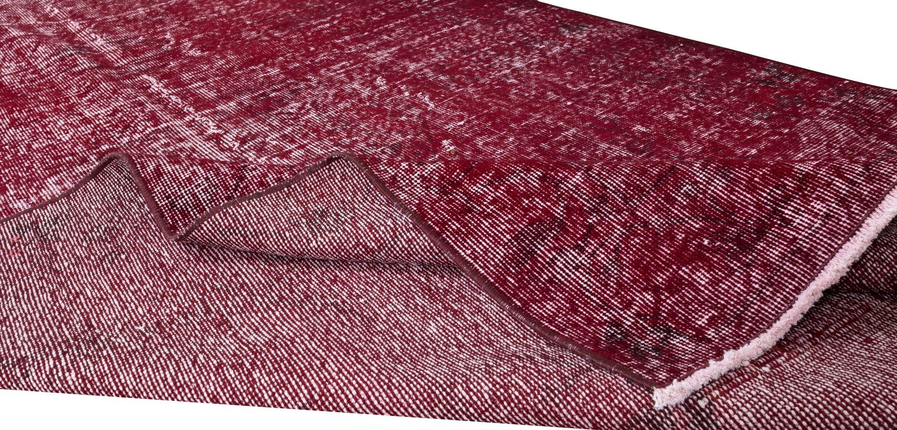 Hand-Knotted 4.8x8.8 Ft 1960s Handmade Turkish Rug Re-Dyed in Red, Ideal for Modern Interiors For Sale