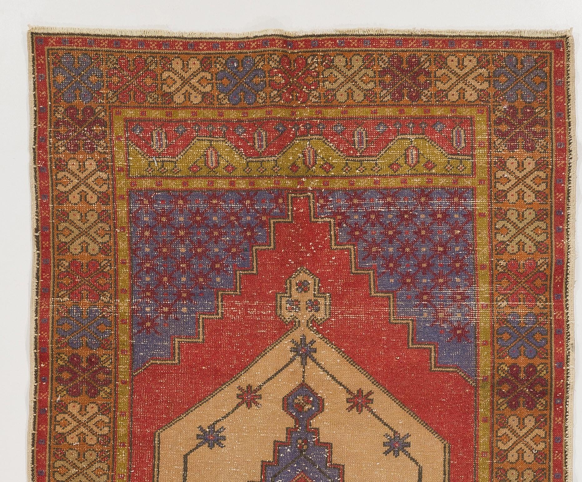 Hand-Knotted 4.8x9 Ft One-of-a-Kind Vintage Turkish Wool Rug, Traditional Old Handmade Carpet For Sale