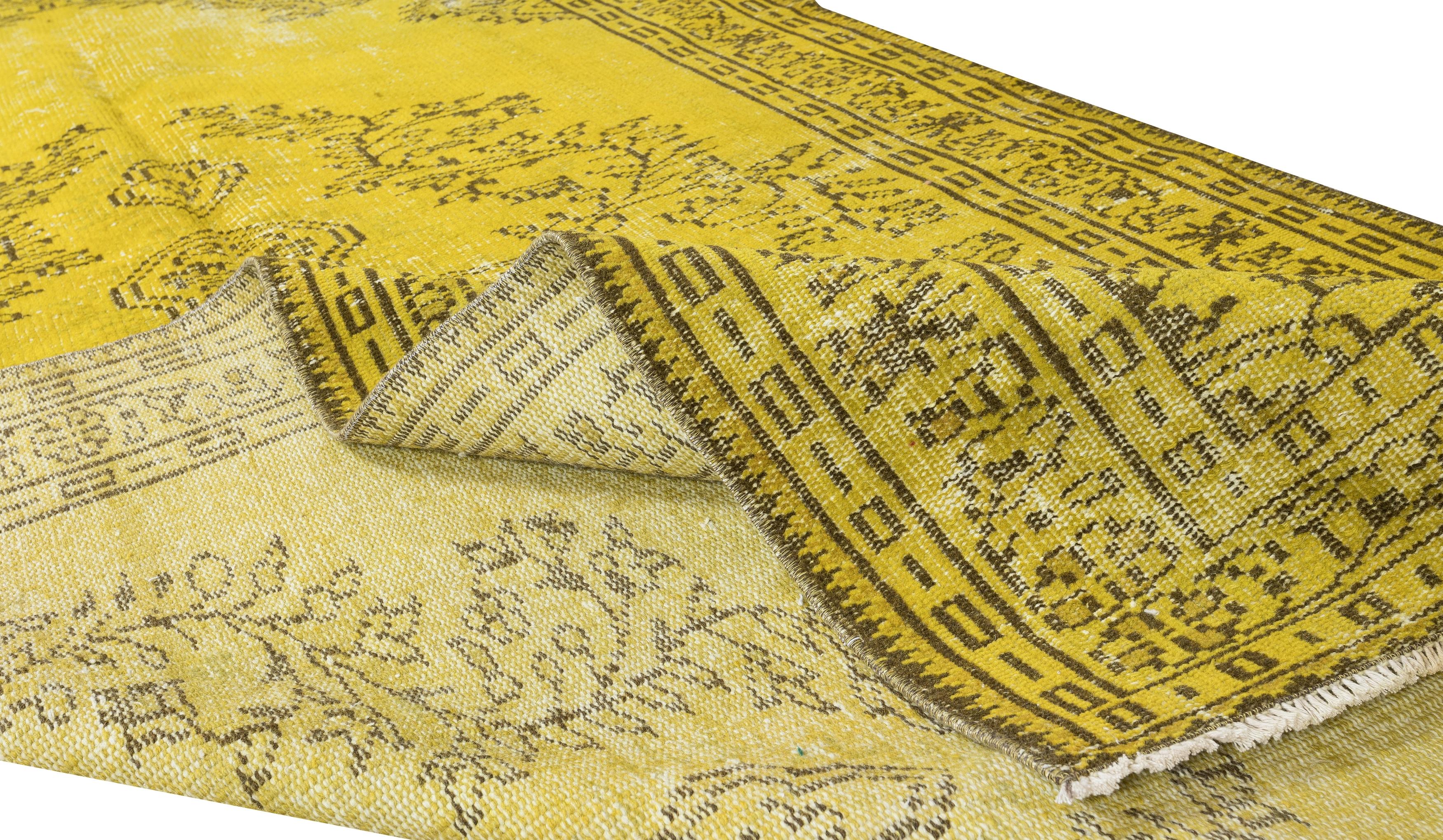 4.8x9 Ft Gelb Contemporary Handmade Area Rug, Vintage Turkish Wool Carpet (Moderne) im Angebot