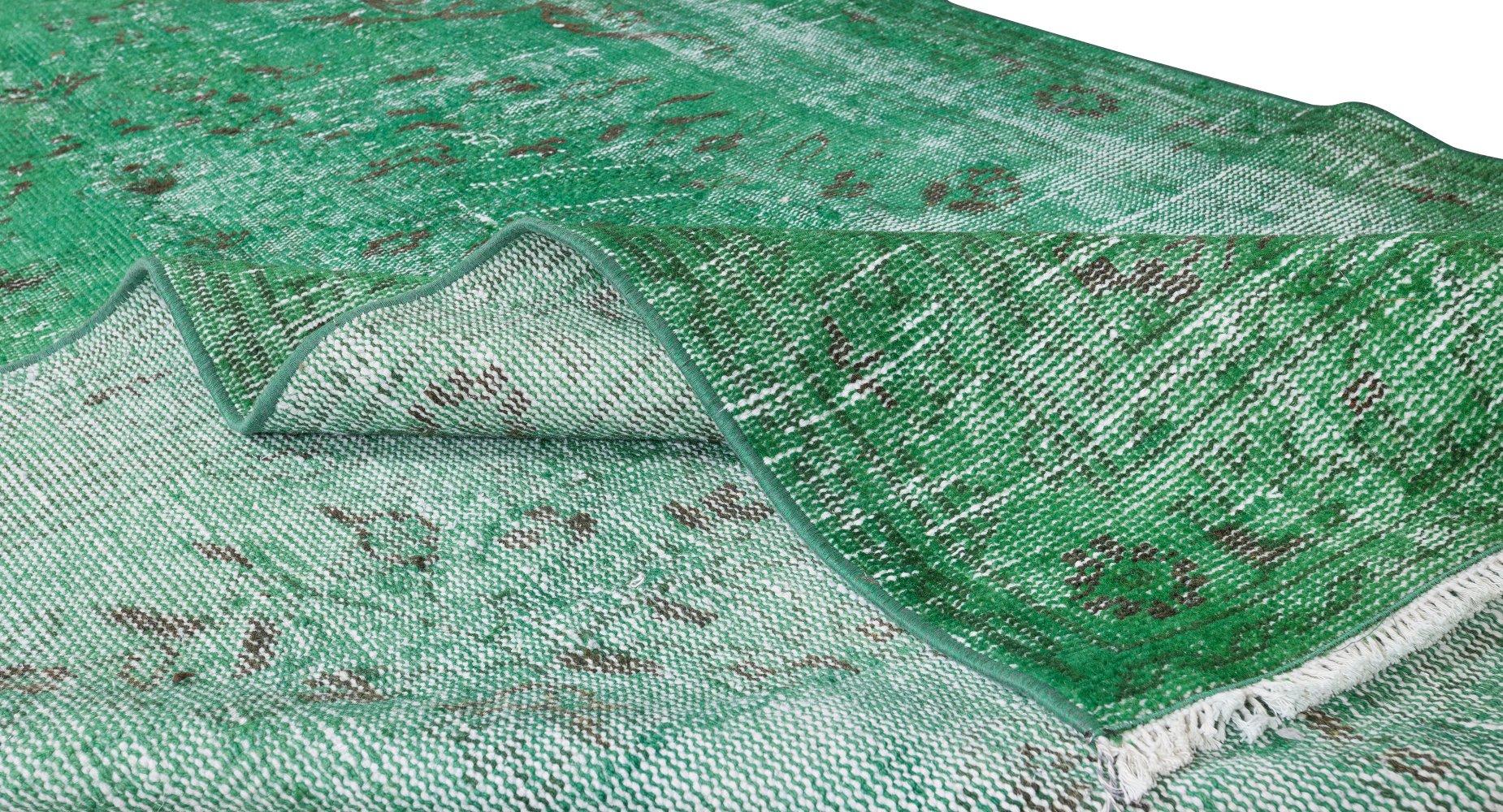 Hand-Knotted Modern Handmade Turkish Green Rug Distressed Look Vintage Carpet For Sale