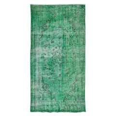 4.8x9.3 Ft Modern Handmade Turkish Green Rug Distressed Look Vintage Carpet (Tapis vert moderne fait à la main)