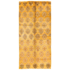 Tappeto vintage in lana Karapinar turca fatto a mano con dimensioni 4,8x9,6 piedi in giallo burro