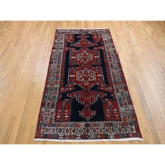 4'8"x9'7" Blue, New Persian Hamadan, Pure Wool, Hand Knotted, Runner Rug