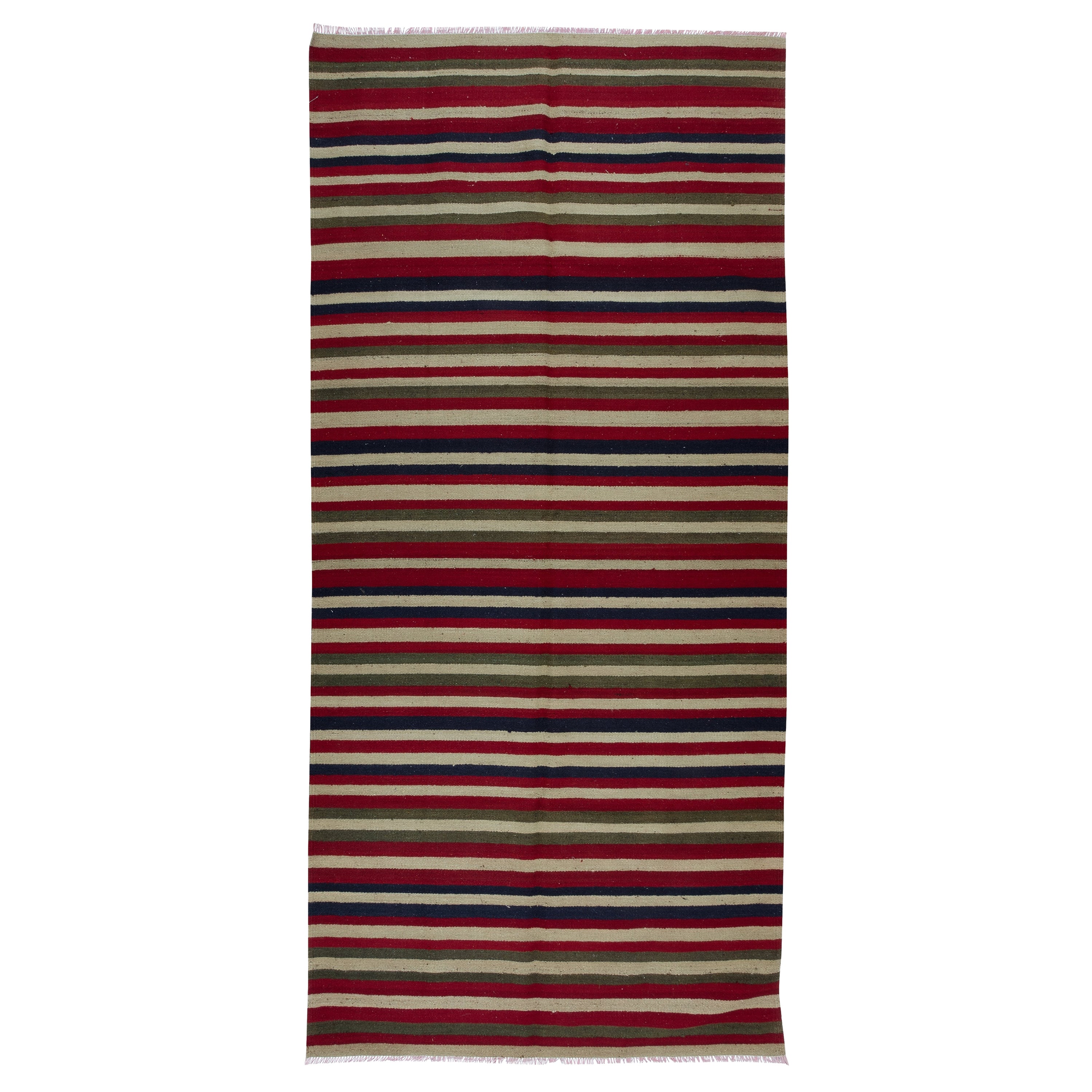4.8x9.8 Ft Tappeto Kilim Vintage Turco tessuto a mano con strisce colorate, 100% Lana