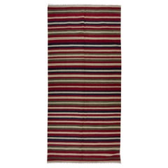 Handgewebter türkischer Kelim-Teppich im Vintage-Stil mit bunten Streifen, 4,8x9,8 Fuß, 100 % Wolle