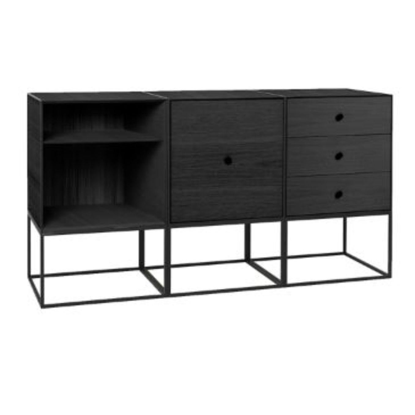 49 Black ash frame sideboard Trio by Lassen.
Dimensions: D 147 x W 42 x H 77 cm 
Materials: Finér, Melamin, Melamine, Metal, Veneer, Ash
Also available in different colors and dimensions. 
Weight: 88 Kg

By Lassen is a Danish design brand