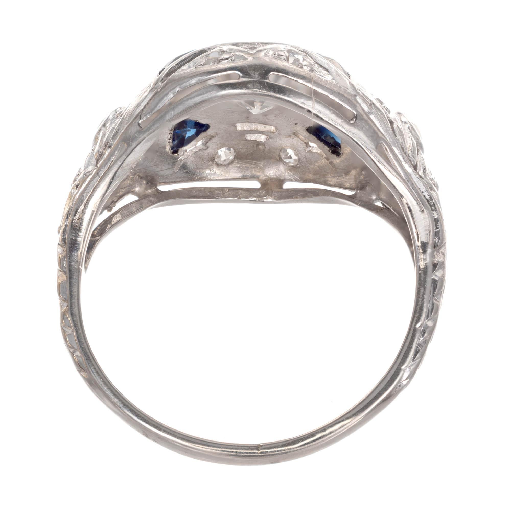 0,49 Karat Diamant Saphir Art Deco Platin Verlobungsring Damen im Angebot