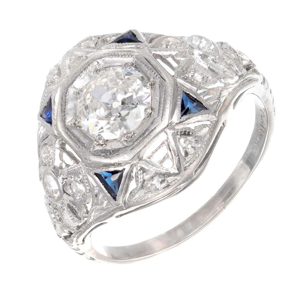 Art Deco Sapphire Diamond Engagement Ring at 1stdibs Art Deco Sapphire Diamond Engagement Ring at 1stdibs
