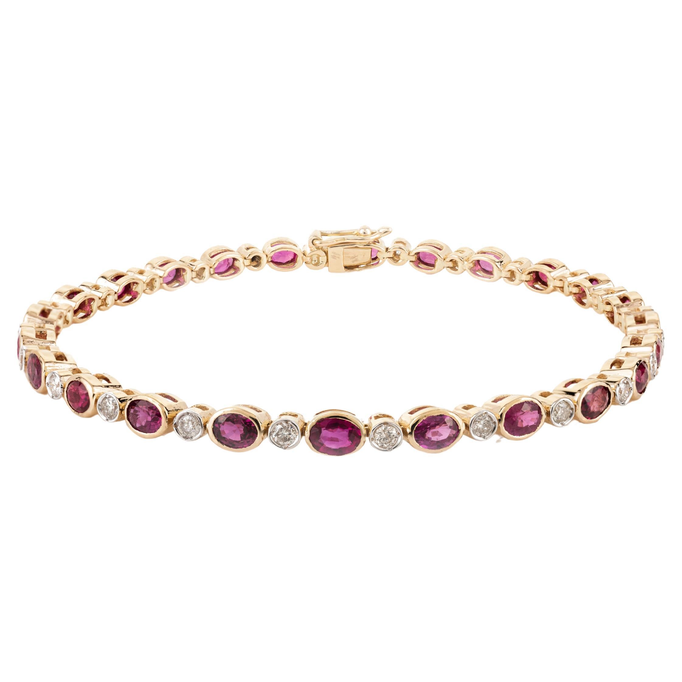 Bracelet tennis en or jaune massif 18 carats avec diamants et rubis facettés de 4,9 carats