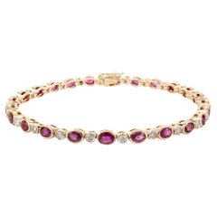 4.9 Carat Faceted Ruby Diamond Tennis Bracelet in 18k Solid Yellow Gold