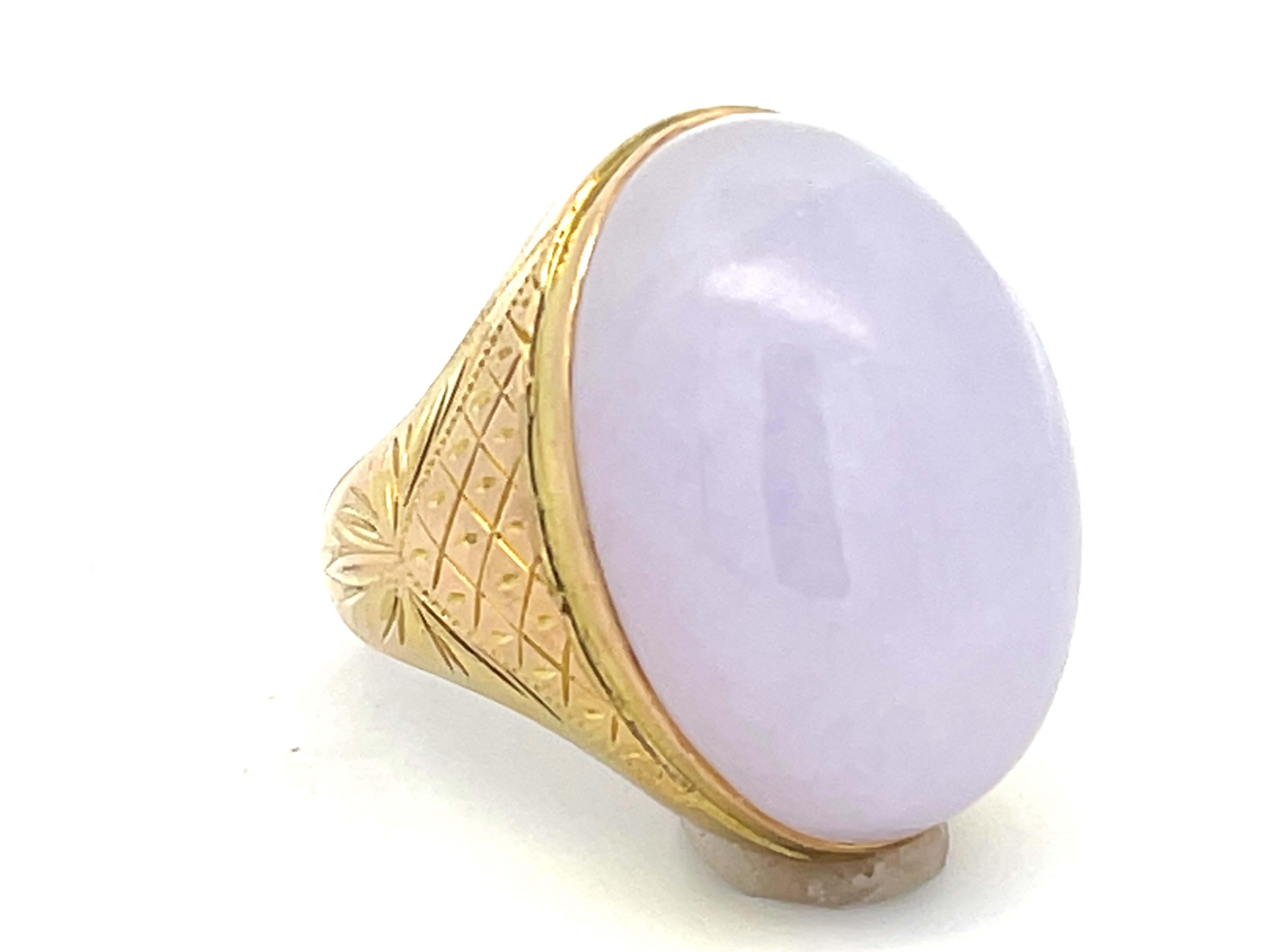 Modern 49 Carat Lavender Jade Double Cabochon Ring in 14k Yellow Gold