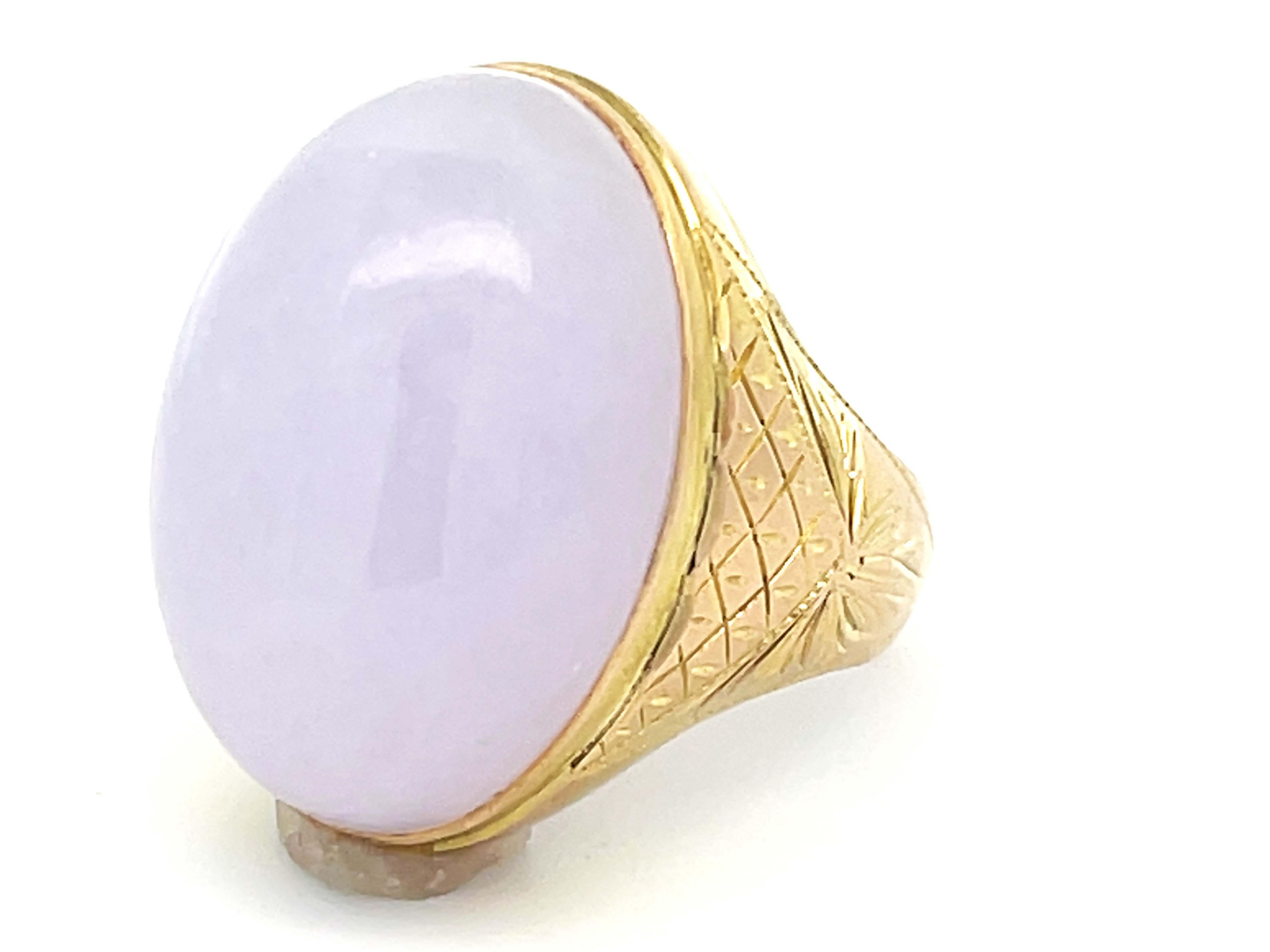 49 Carat Lavender Jade Double Cabochon Ring in 14k Yellow Gold In Excellent Condition In Honolulu, HI