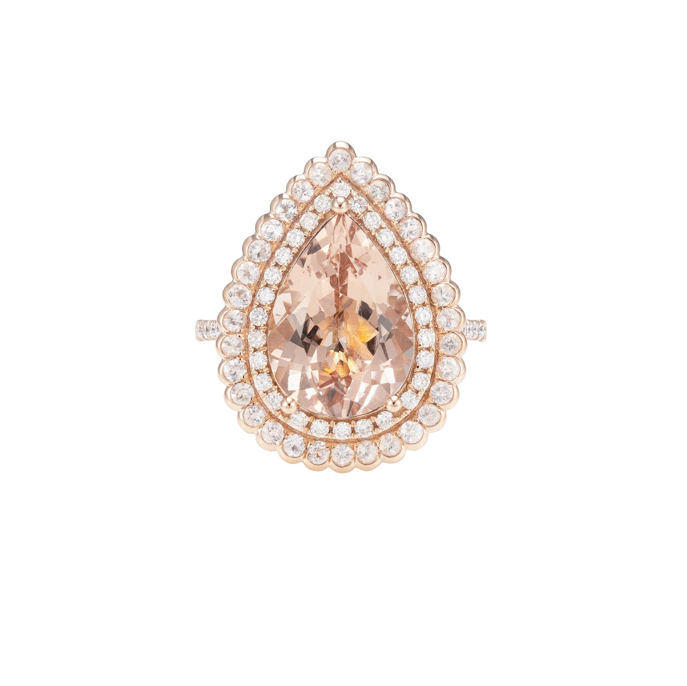 Contemporary 4.9 Carat Morganite and Diamond Ring in 18 Karat Rose Gold For Sale