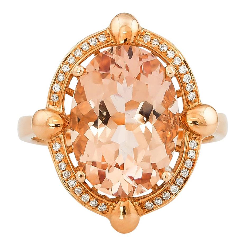 Bague en or rose 18 carats avec Morganite de 4,9 carats et diamants