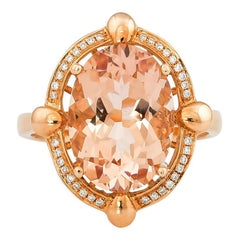 Bague en or rose 18 carats avec Morganite de 4,9 carats et diamants