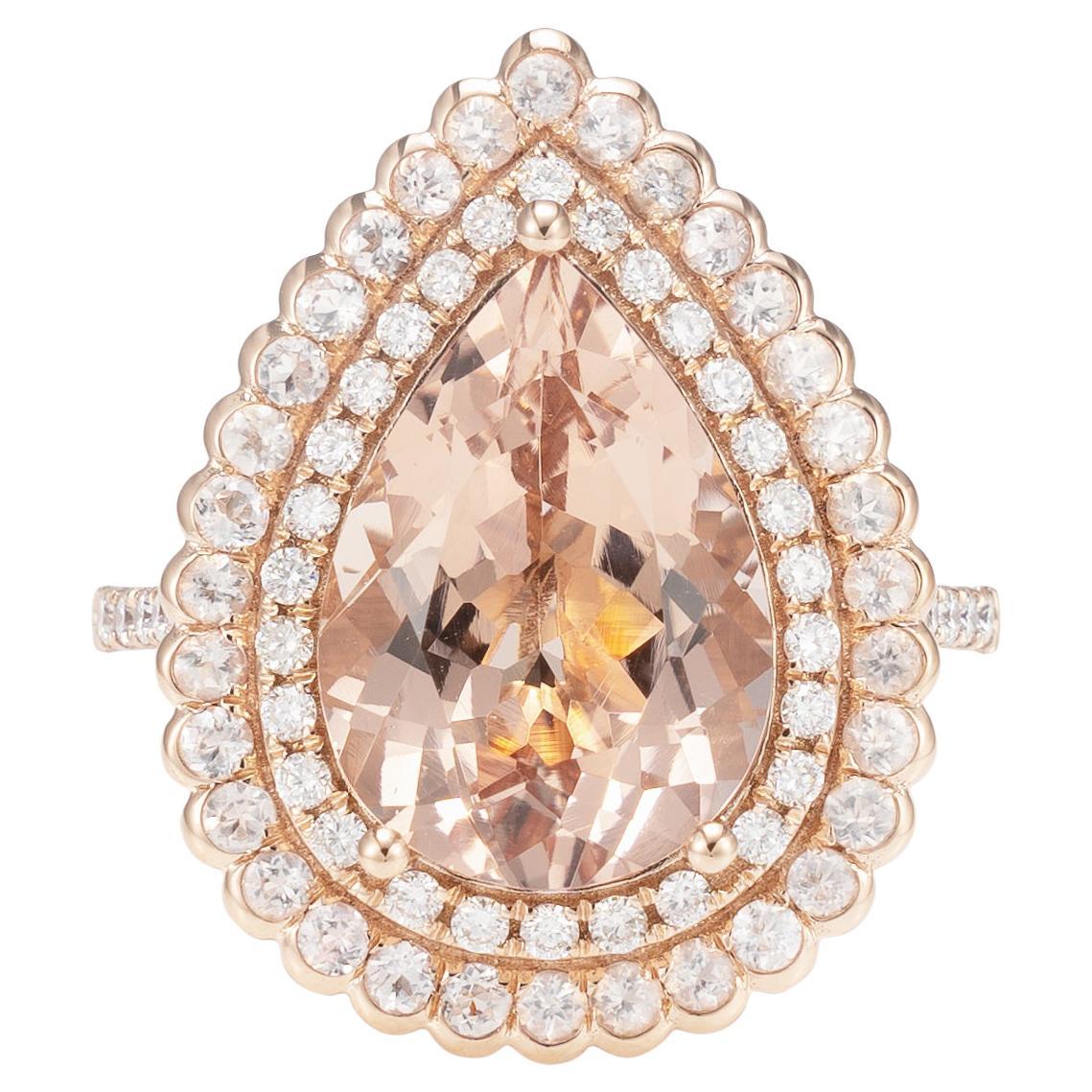 Sunita Nahata Morganite 4.90ct. Fancy Ring in 18Karat Rose Gold with Diamond.
