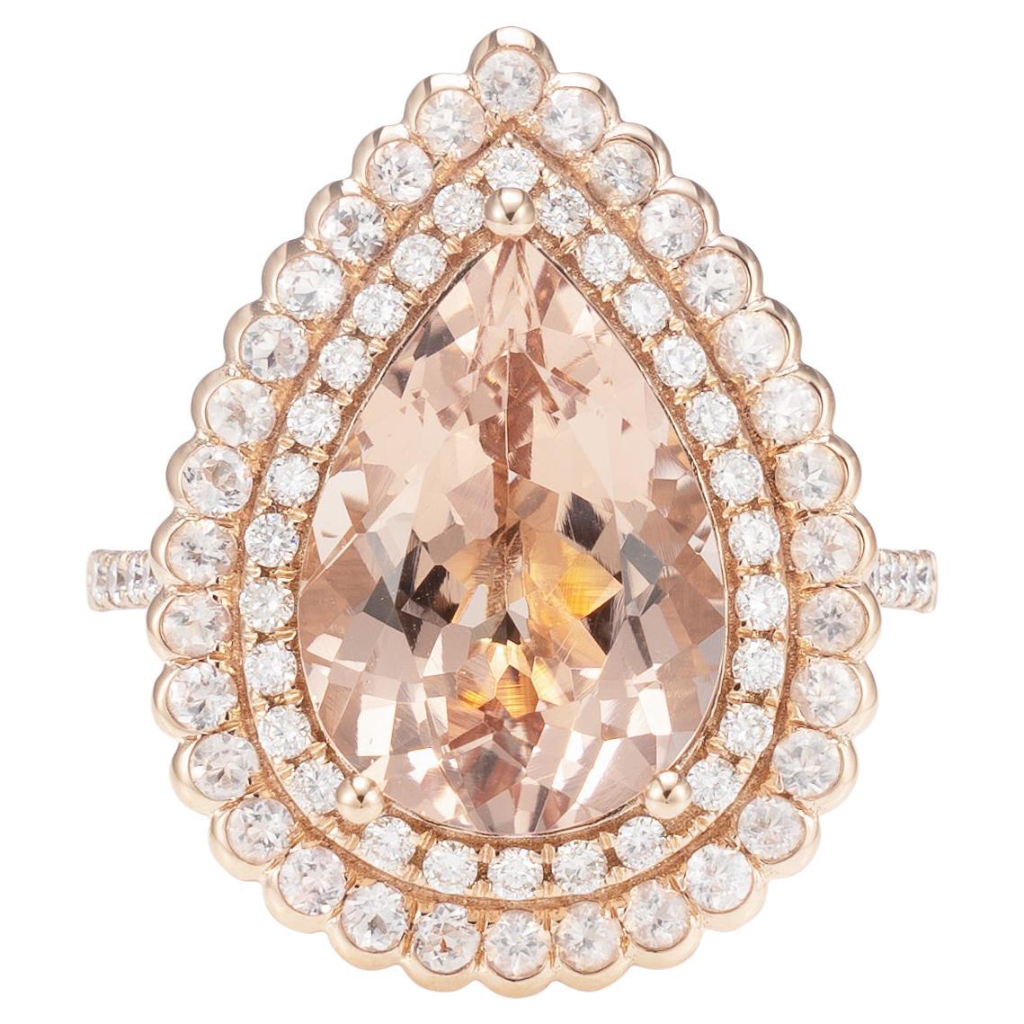 4.9 Carat Morganite and Diamond Ring in 18 Karat Rose Gold For Sale