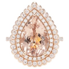 Bague en or rose 18 carats avec diamants et morganite de 4,9 carats