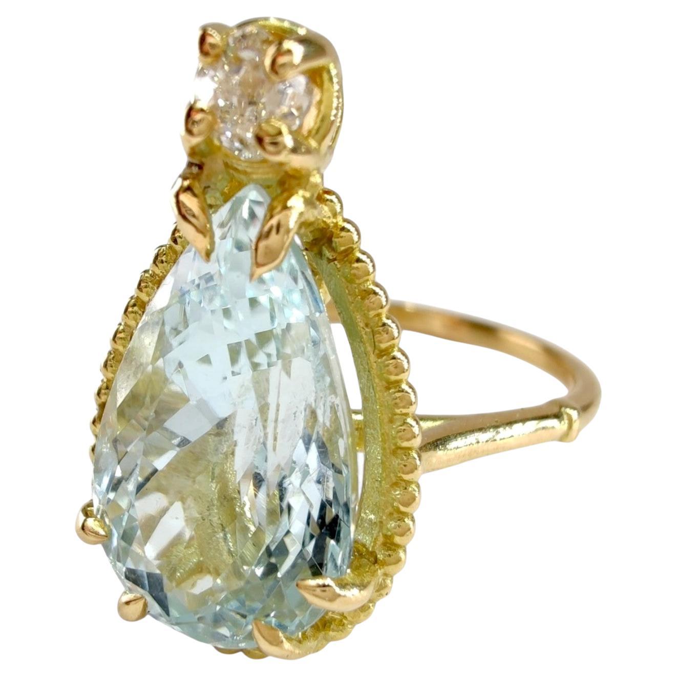 4.9 Carat Natural Aquamarine and Diamond Ring in 18K Yellow Gold – IGE Certified