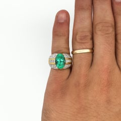 4.9 Carat Oval Colombian Emerald & Diamond 18K Gold Dome Ring