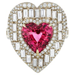 4.9 Carat Rubellite and Diamond Studded Ring in 18K Yellow Gold Ring
