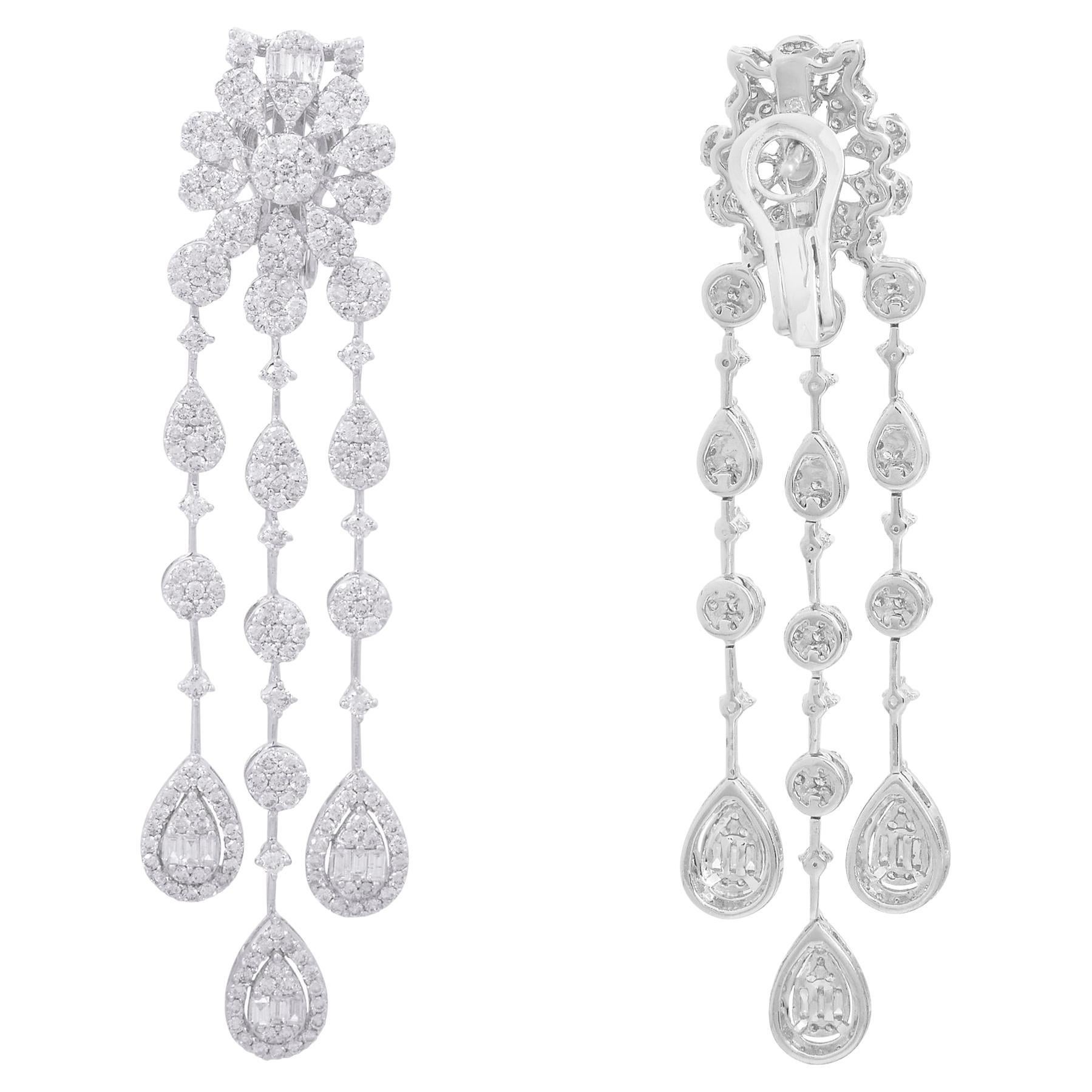 Boucles d'oreilles chandelier en diamant de 4,9 carats, pureté SI, couleur HI, en or blanc 14 ct.