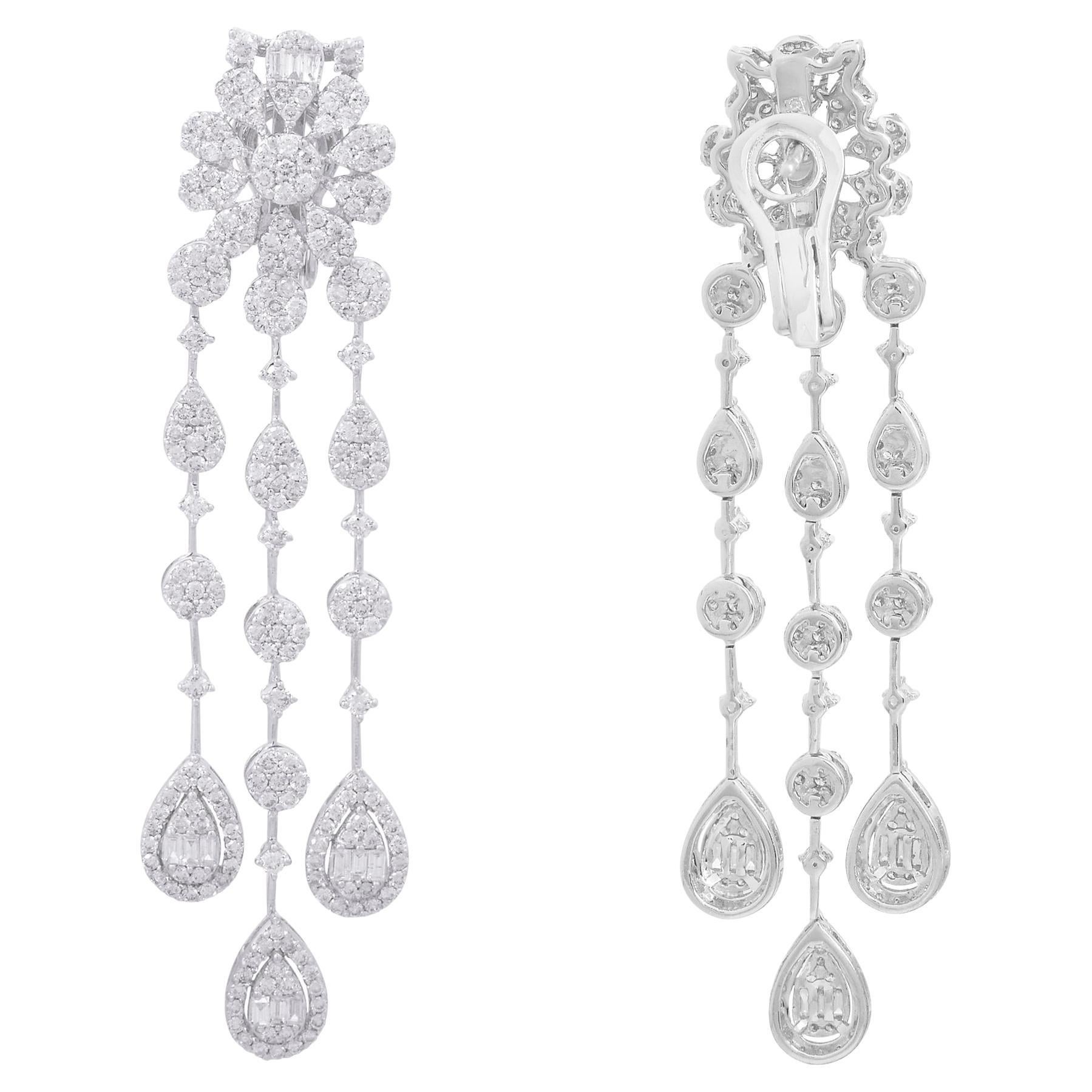 4.9 Carat SI Clarity HI Color Diamond Chandelier Earrings 14k White Gold Jewelry