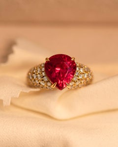4.9 Carat Tourmaline Rubellite 2 Carat Diamonds 18 Karat Yellow Gold Ring