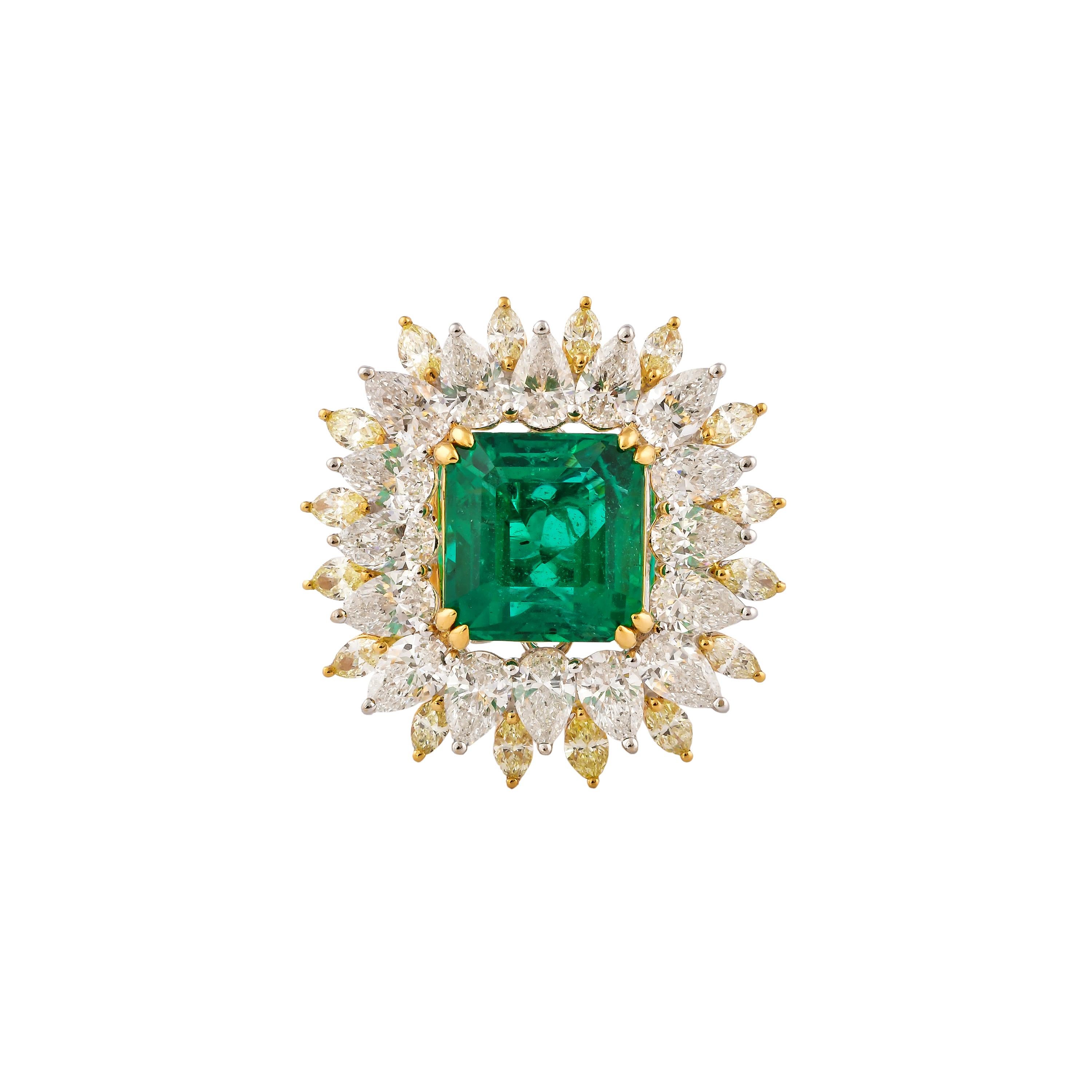 GRS-zertifizierter Ring mit 4,9 Karat sambischer Smaragd und Diamant aus 18 Karat Weißgold Damen im Angebot