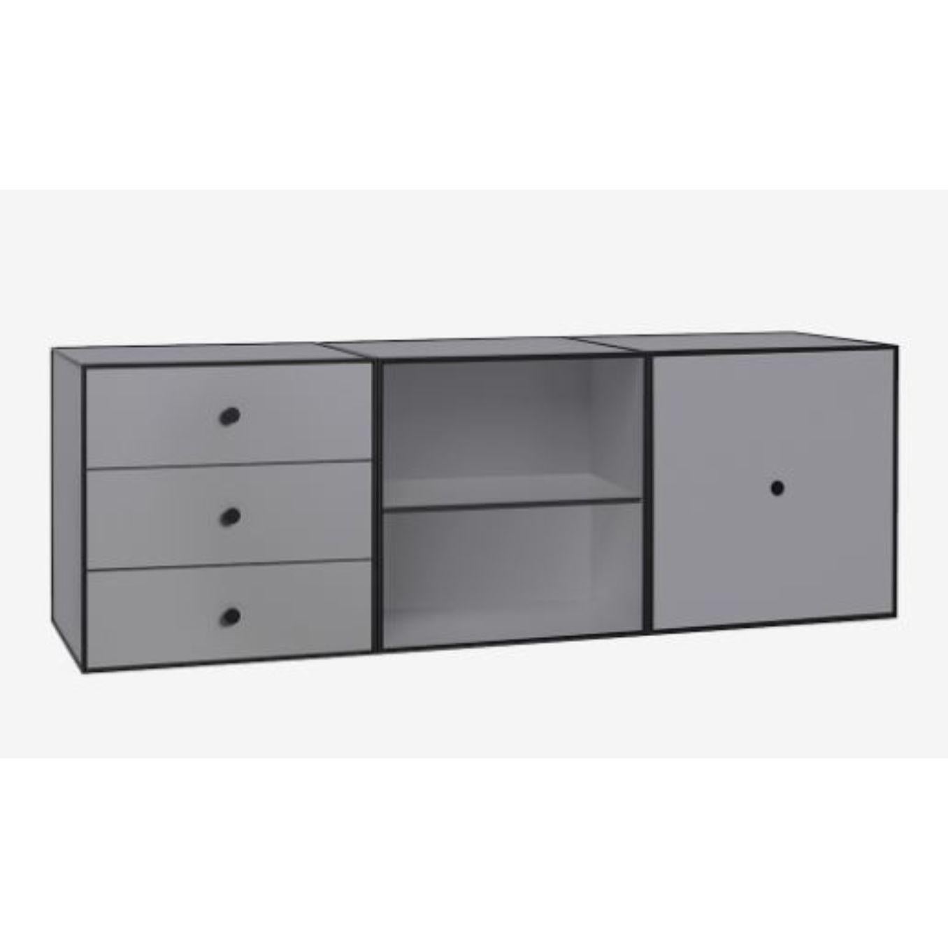 49 dark grey frame box trio by Lassen
Dimensions: D 147 x W 42 x H 49 cm 
Materials: Finér, Melamin, Melamine, Metal, Veneer
Also available in different colors and dimensions. 
Weight: 45 Kg

By Lassen is a Danish design brand focused on