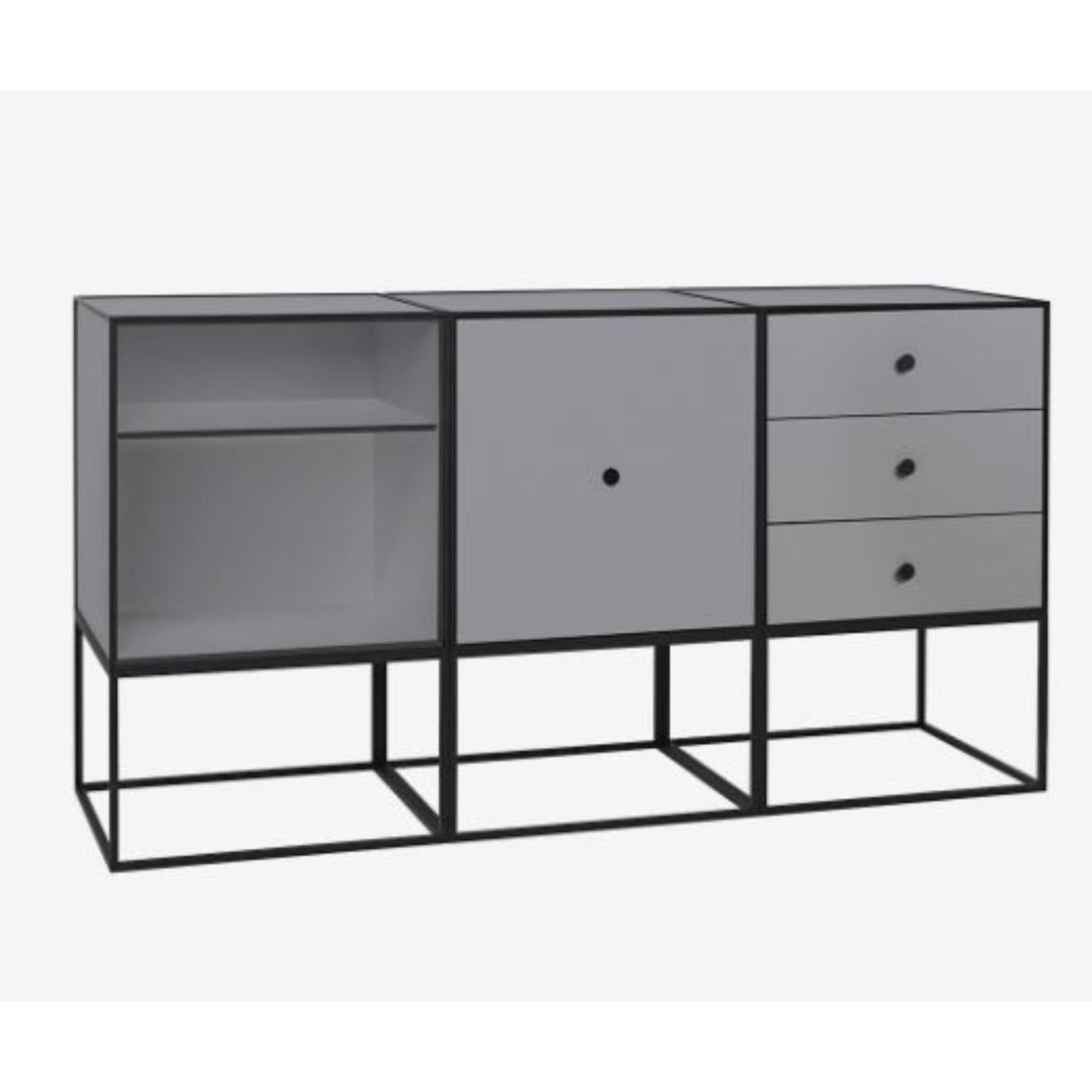 49 dark grey frame sideboard Trio by Lassen
Dimensions: D 147 x W 42 x H 77 cm 
Materials: Finér, Melamin, Melamine, Metal, Veneer
Also available in different colors and dimensions. 
Weight: 88 Kg

By Lassen is a Danish design brand focused on