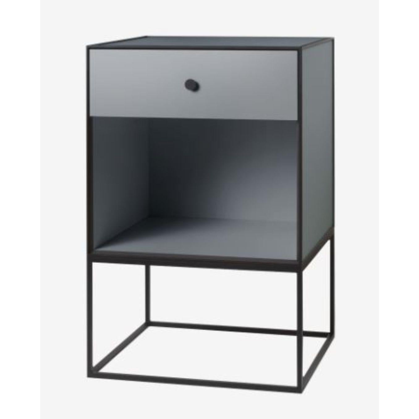 49 dark grey frame sideboard with 1 drawer by Lassen
Dimensions: W 49 x D 42 x H 77 cm 
Materials: Finér, melamin, melamine, metal, veneer
Also available in different colors and dimensions. 
Weight: 15.50 kg

By Lassen is a Danish design brand