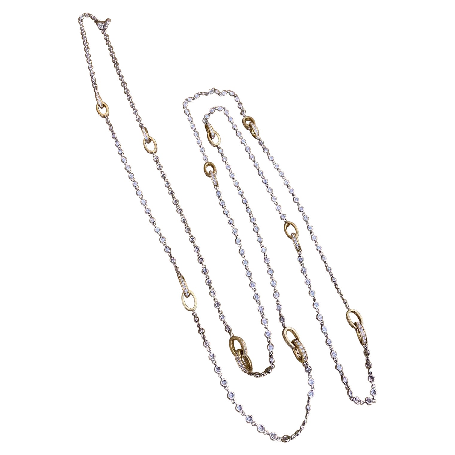 49" Diamond By the Yard Necklace with 8.00 Carat Total 18k White & Yellow Gold