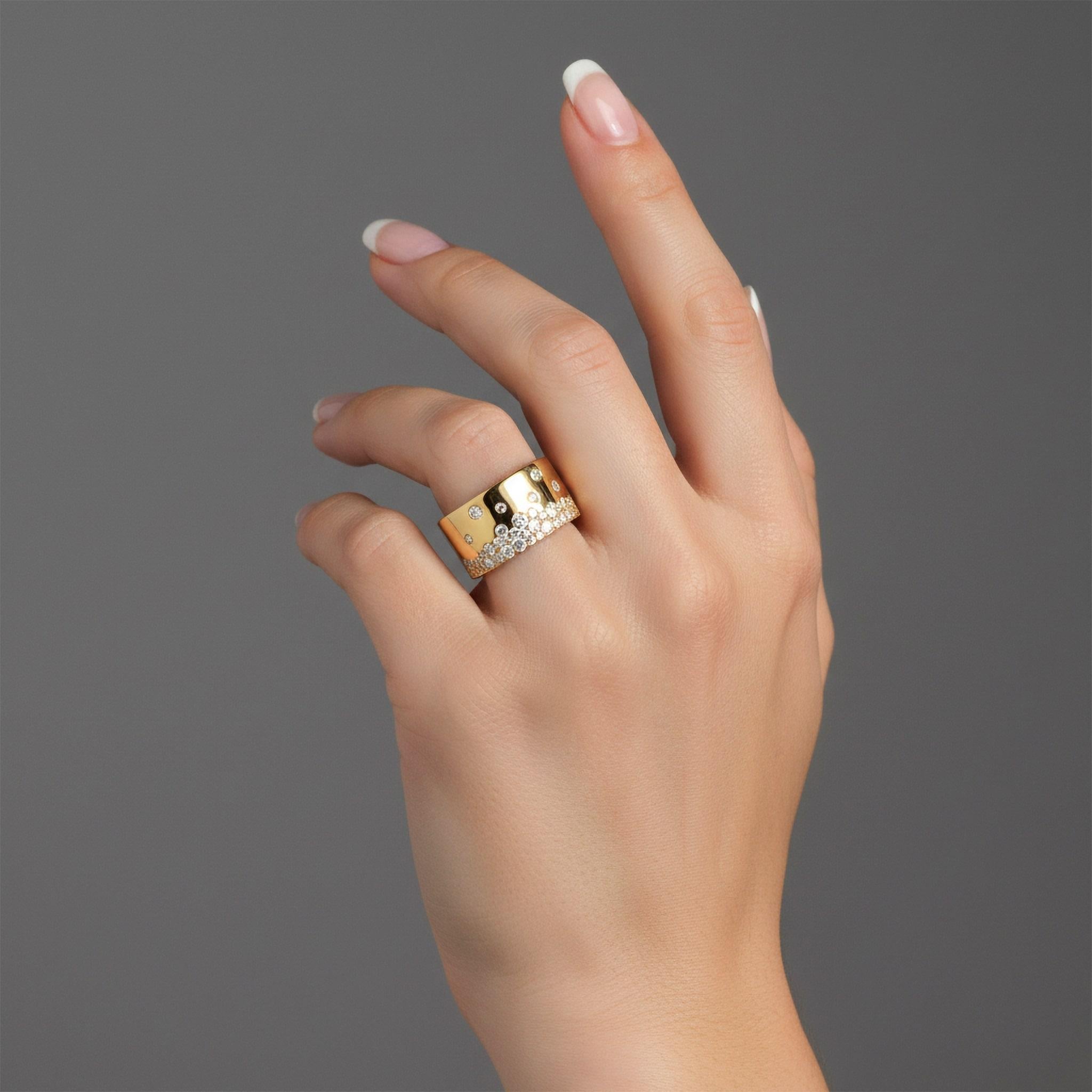 in vendita:  49 diamanti Anello a sigaro in oro giallo 14 carati (o 18 carati su richiesta) 2