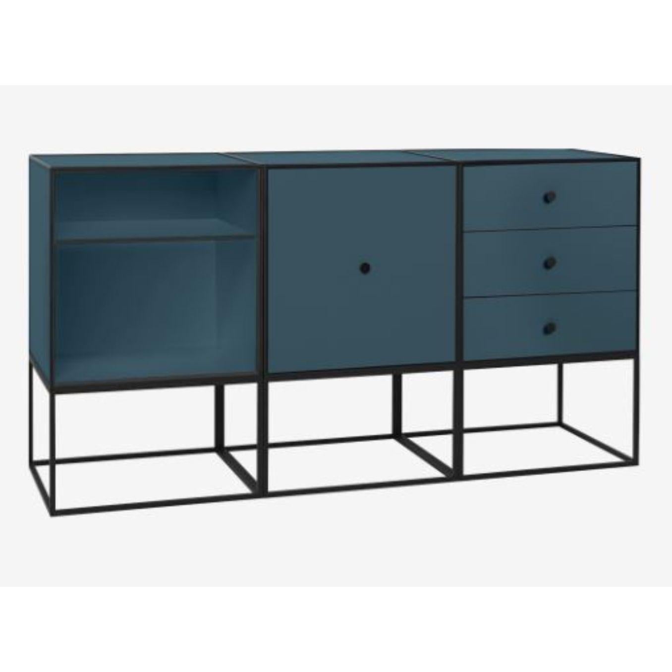 49 Fjord frame sideboard trio by Lassen
Dimensions: D 147 x W 42 x H 77 cm 
Materials: Finér, Melamin, Melamine, Metal, Veneer
Also available in different colors and dimensions. 
Weight: 88 Kg

By Lassen is a Danish design brand focused on