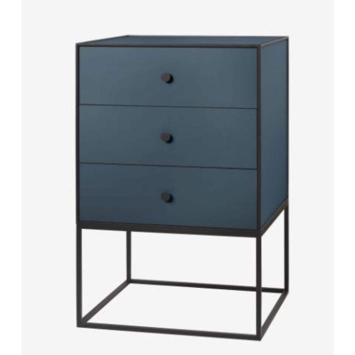 49 Fjord frame sideboard with 3 drawers by Lassen
Dimensions: D 49 x W 42 x H 77 cm 
Materials: finér, melamin, melamine, metal, veneer
Also available in different colors and dimensions. 
Weight: 21 Kg

By Lassen is a Danish design brand