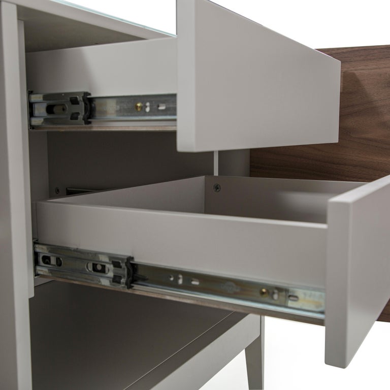 Flow Sideboard w/ a Painted Glass Top and SelfClosing Drawer Glides