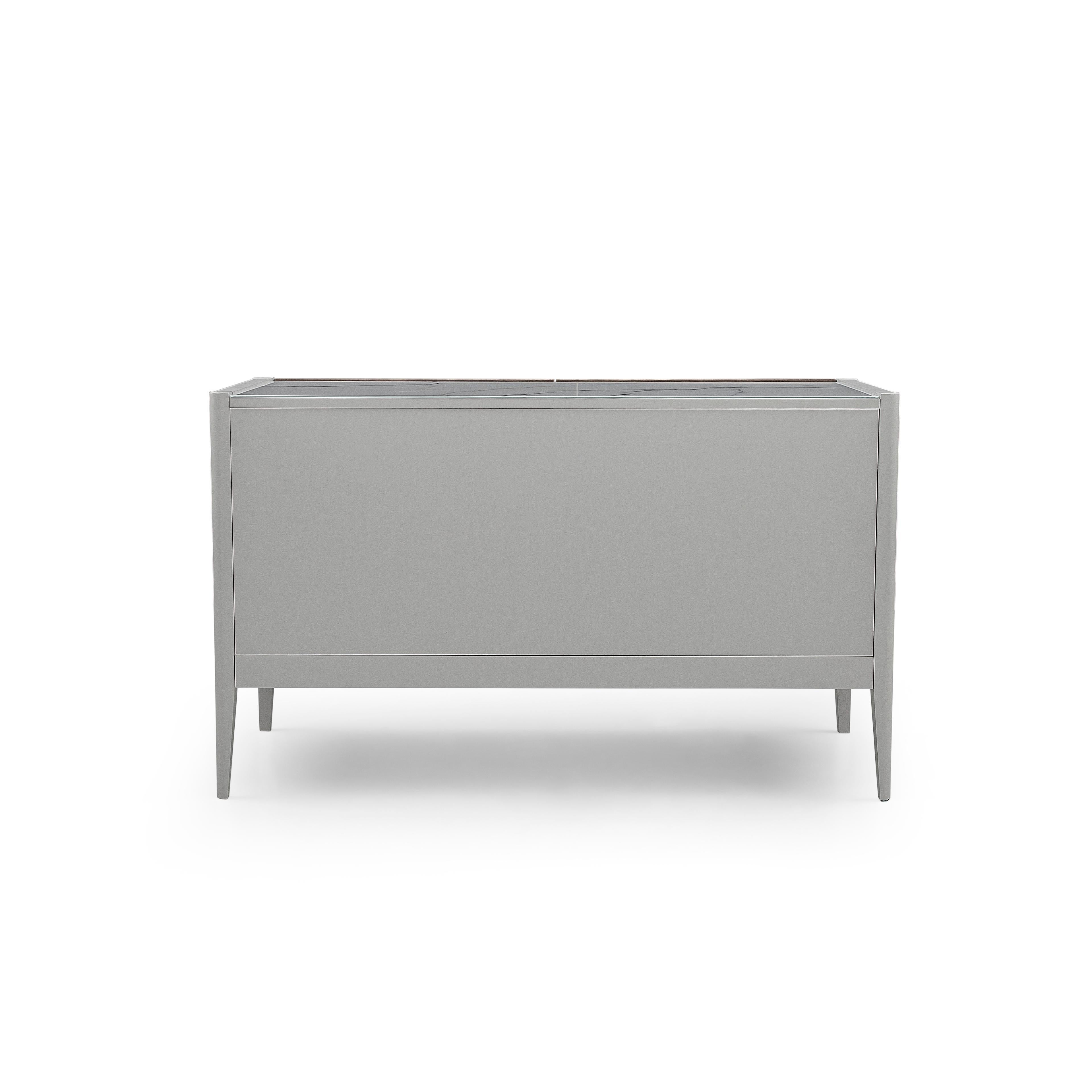 Flow Sideboard w/ a Painted Glass Top and Self-Closing Drawer Glides For  Sale at 1stDibs