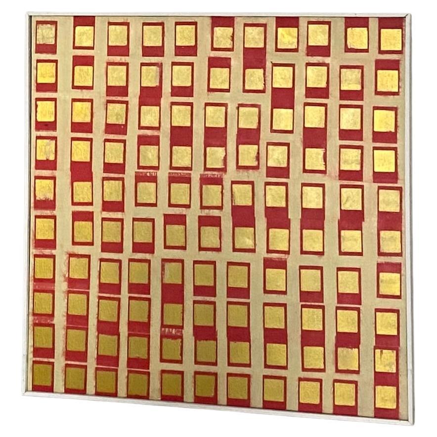 49" Minimalistisches organisches modernes Goldfolien-Gittergemälde im Angebot