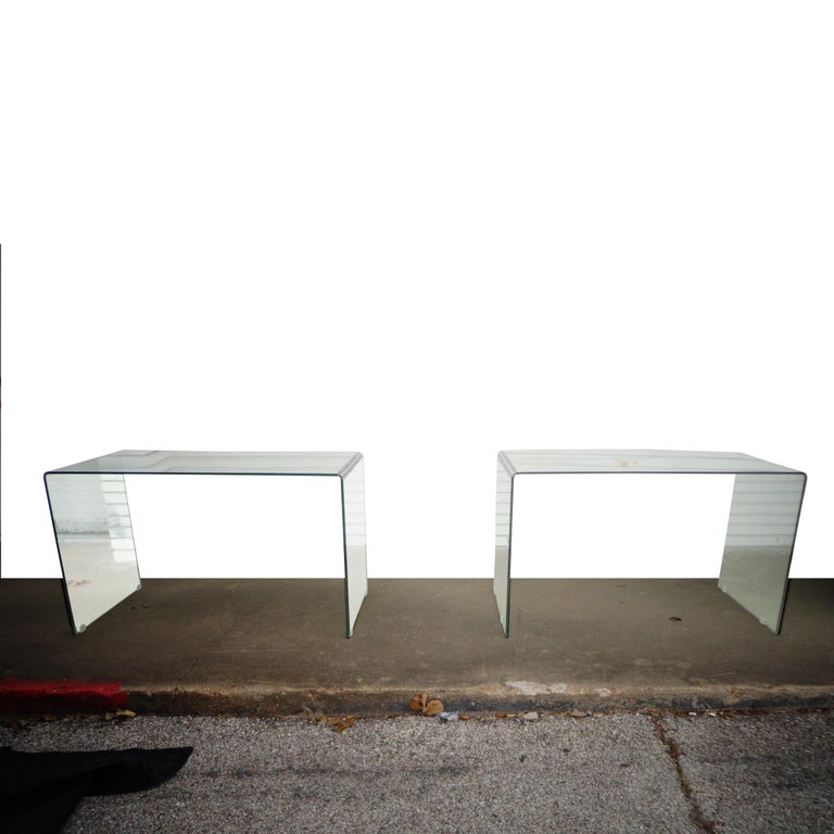 Modern Waterfall Glass Desk or Console Table For Sale at 1stDibs