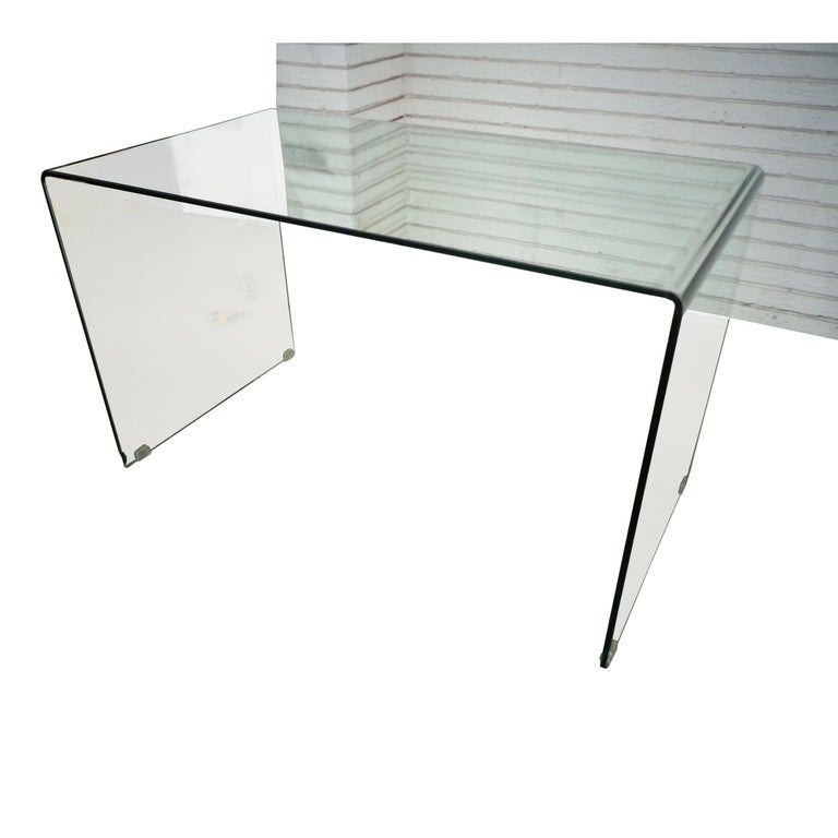 Modern Waterfall Glass Desk or Console Table For Sale at 1stDibs