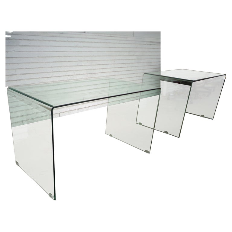 Modern Waterfall Glass Desk or Console Table For Sale at 1stDibs
