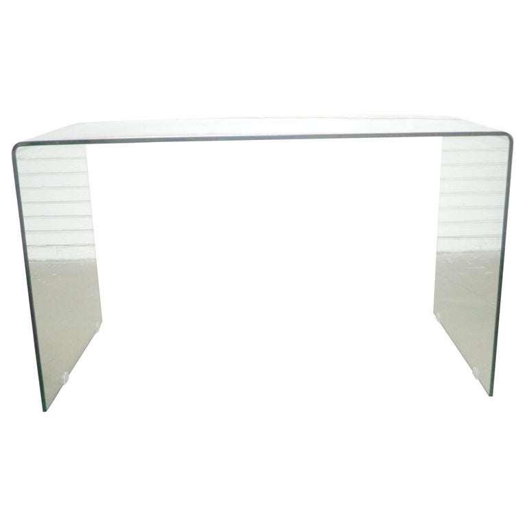 Modern Waterfall Glass Desk or Console Table For Sale at 1stDibs
