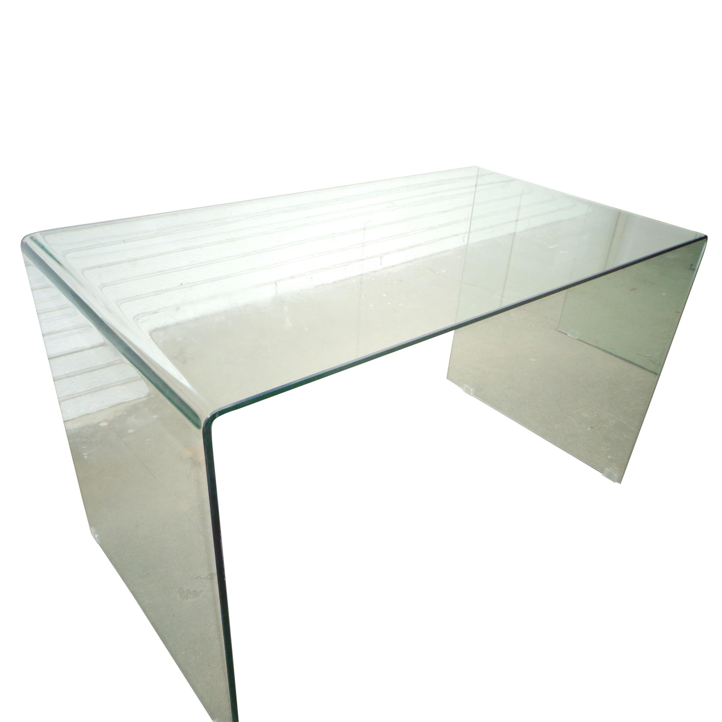 Mid-Century Modern Modern Waterfall Glass Desk or Console Table For Sale