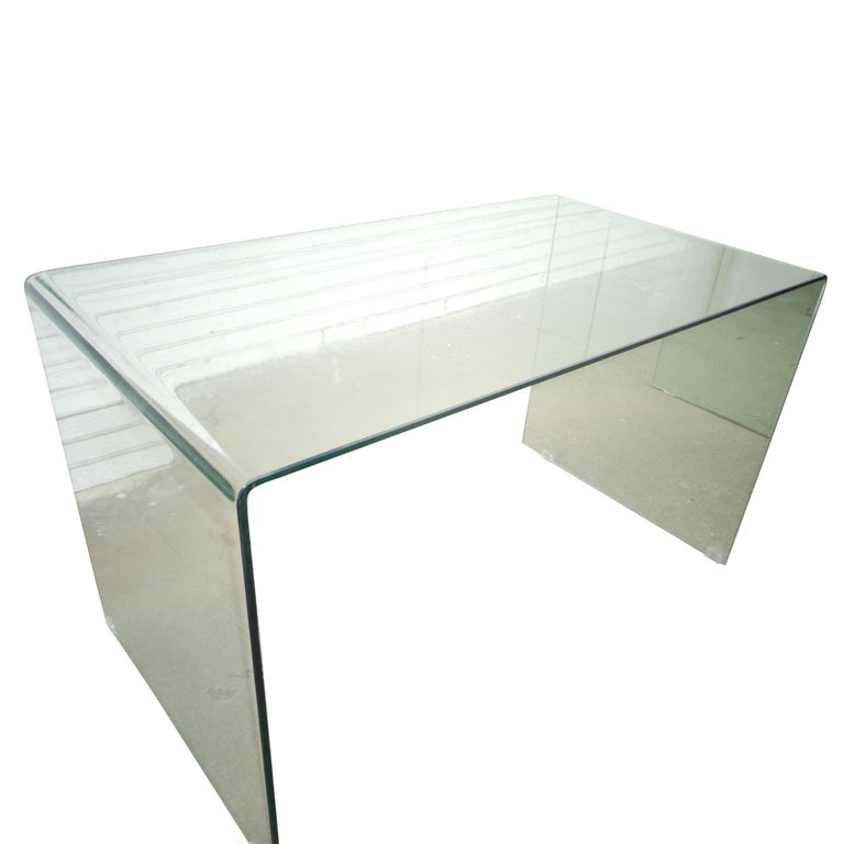 Modern Waterfall Glass Desk or Console Table For Sale at 1stDibs